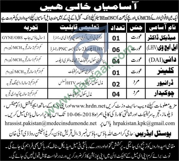 Cleaner, Driver, Chowkidar Jobs in Health Department D.I Khan, 27 May 2018