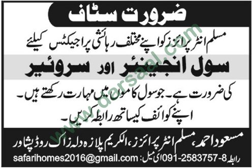 Civil Engineer, Surveyor Jobs in Peshawar, 27 May 2018