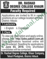 Lecturer & Clerk Jobs in Attock, 27 May 2018