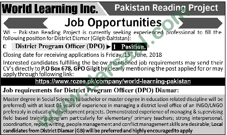 Program Officer Job in World Learning, Gilgit 06 June 2018