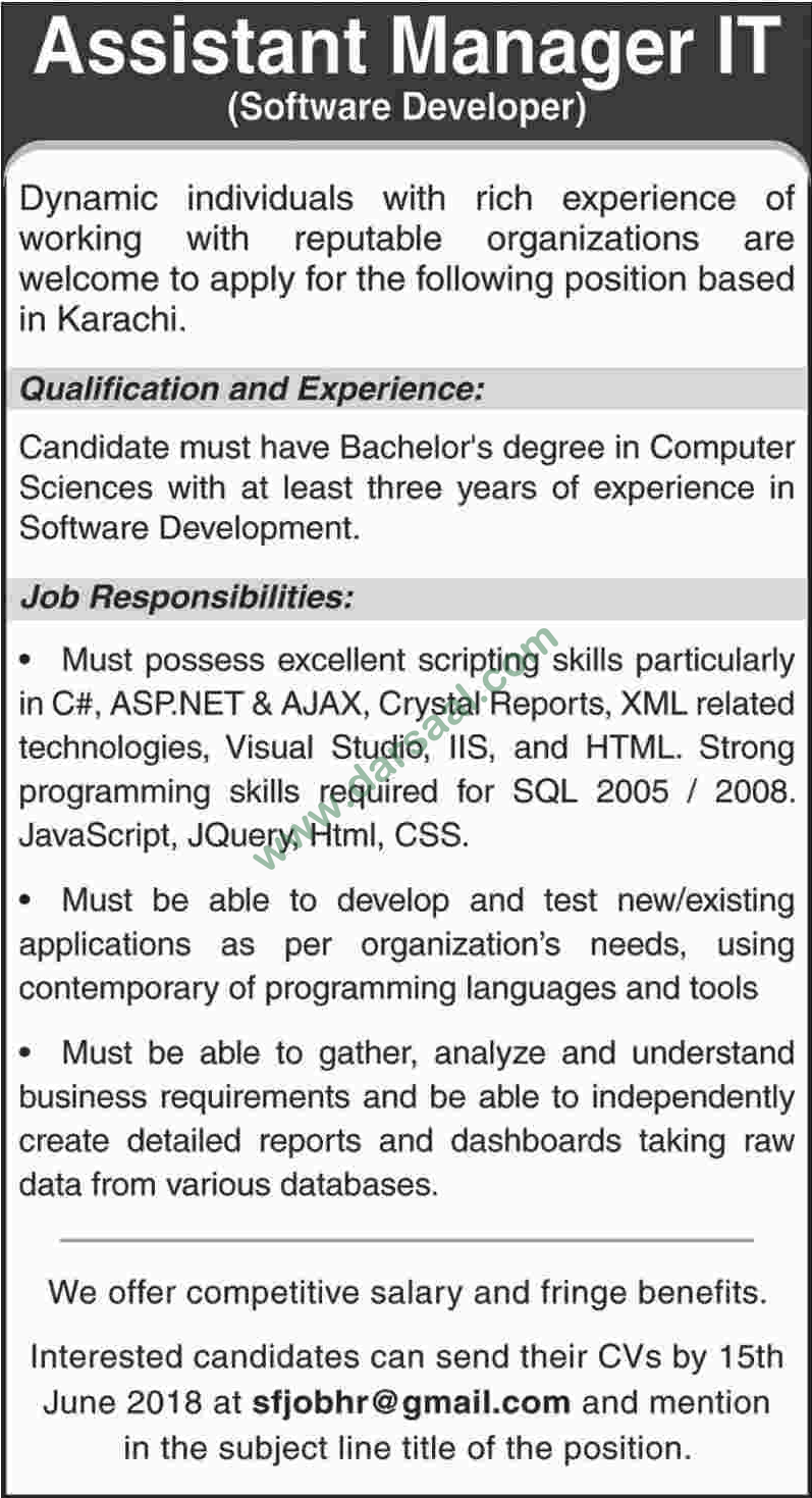 assistant manager it jobs in karachi 10 june 2018 darsaal
