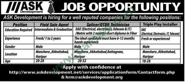 Jobs in ASK Development, Abbottabad, 11 June 2018