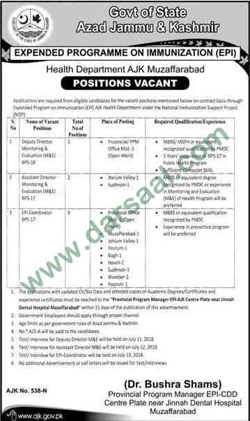Deputy Director, Assistant Director, Coordinator Jobs in Muzaffarabad, 13 June 2018