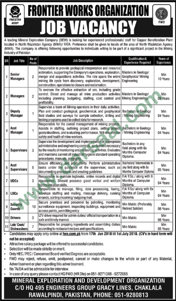 Deputy Manager, Supervisor, UDC, LDC, Security Guard, Driver Jobs in Rawalpindi, 14 June 2018