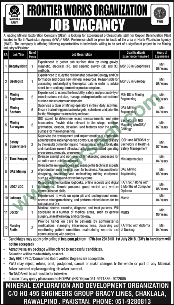 Geologist, Nursing, Doctor, Timekeeper, Safety Supervisor, UDC, LDC, Surveyors Jobs in Rawalpindi, 14 June 2018