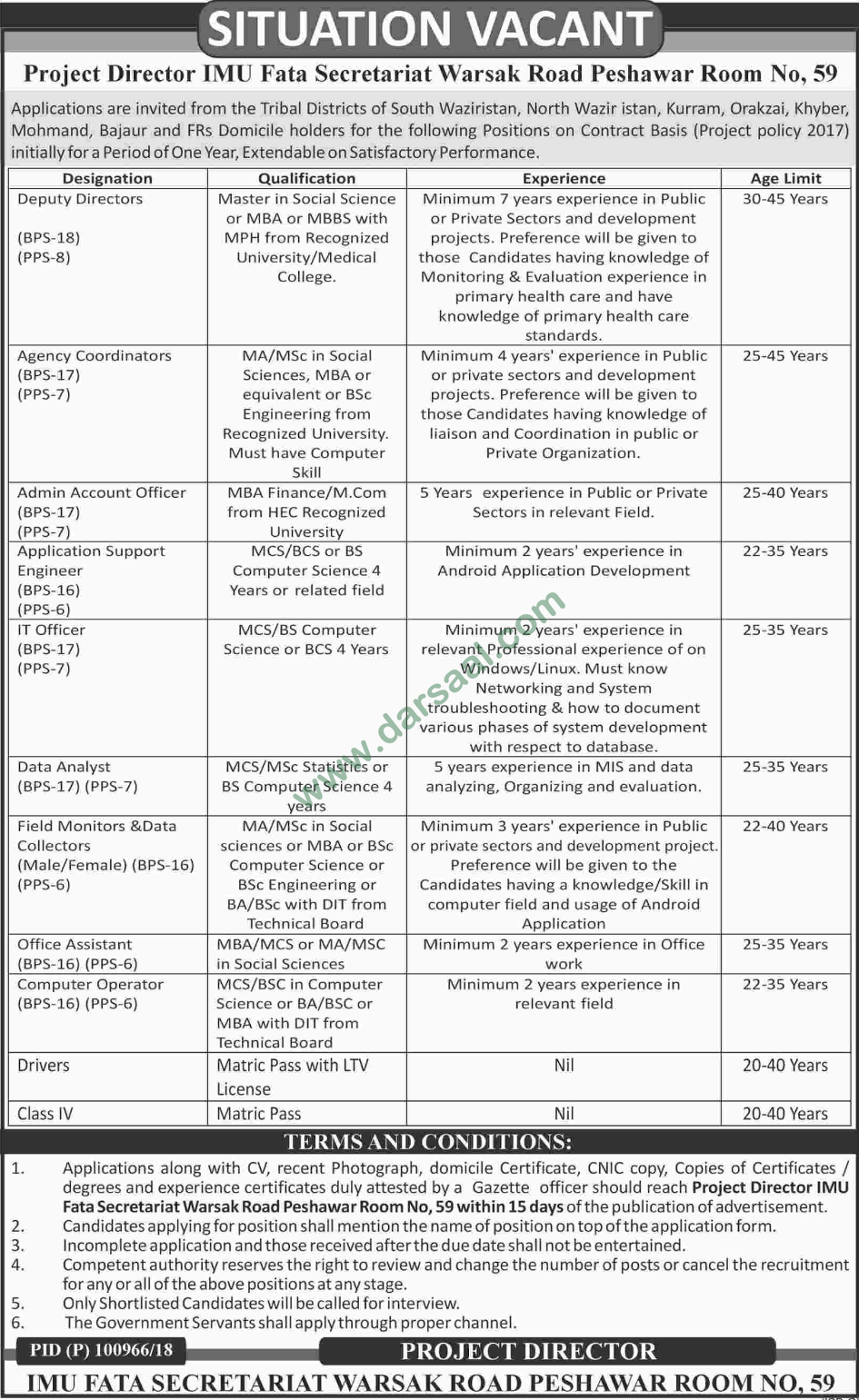Deputy Director, Coordinator, Account Officer, Admin Jobs in Fata Secretariat, Peshawar 27 June 2018