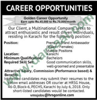 Male & Female Ambassador Jobs in Karachi, 27 June 2018