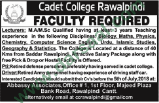 Lecturer Jobs in Cadet College, Rawalpindi 27 June 2018