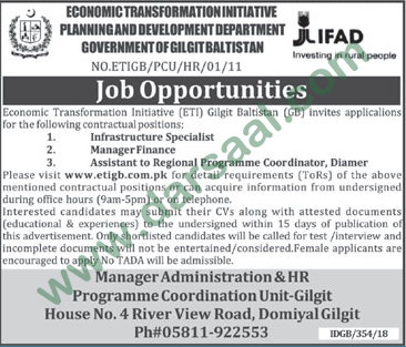 Finance Manager, Coordinator Jobs in Planning & Development Department, Gilgit 27 June 2018