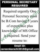 Personal Secretary Job in Karachi, 27 June 2018