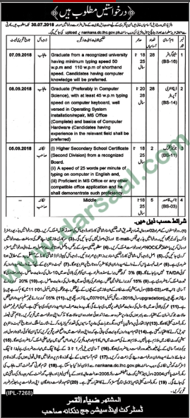 Stenographer, Data Entry Operator, Clerk, Naib Qasid Jobs in District & Session Judge, Nankana Sahib, 13 July 2018