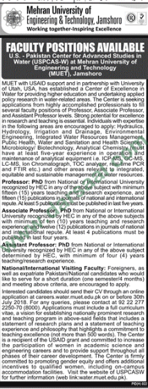 Professor, Associate Professor, Assistant Professor Jobs in Mehran University of Engineering and Technology, Jamshoro 15 July 2018