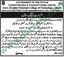 Teachers Jobs in Technical Education & Vocational Training Authority, Lahore 20 July 2018