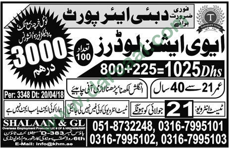 Aviation Loader Jobs in Dubai Airport, 20 July 2018