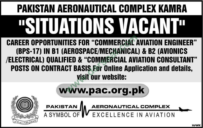 Aerospace Engineer, Electrical Engineer Jobs in Pakistan Aeronautical Complex, Kamra 12 August 2018