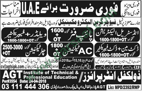 Electrician, Pipe Fitter, Welder Jobs in UAE, 12 August 2018