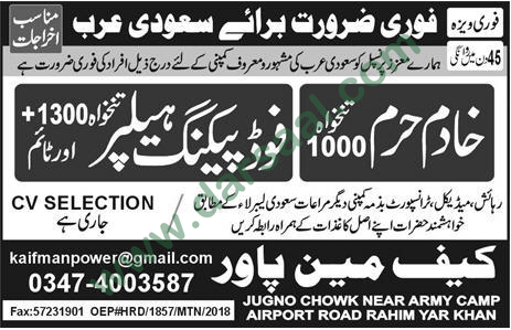 Khadmeen Haram Jobs in Kaif Manpower in Saudi Arabia - Sep 23, 2018
