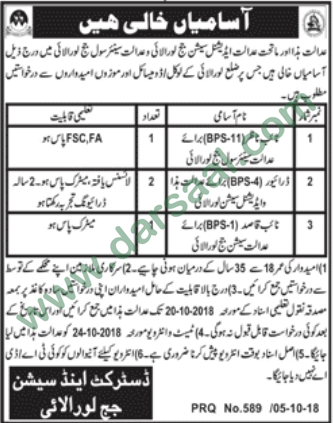 Nazir Jobs in District & Sessions Judge in Loralai - Oct 06, 2018