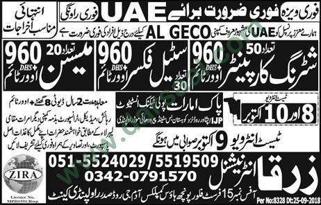 Steel Fixer Jobs in Zarqa International in UAE - Oct 06, 2018