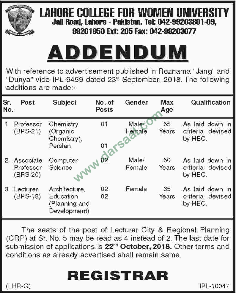 Lecturer Jobs In Lahore College For Women University In Lahore 15 Oct 2018 Darsaal