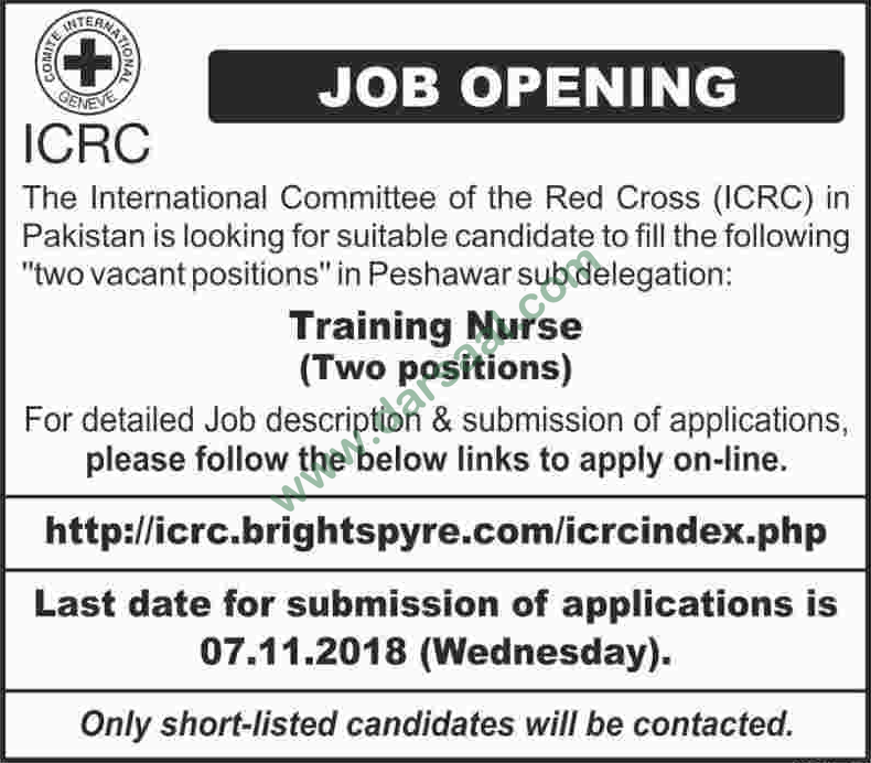 Training Nurse Jobs in International Committee of The Red Cross in Peshawar - Oct 27, 2018