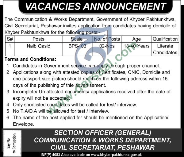 Sweeper Jobs in Government Departments in Peshawar - Oct 27, 2018