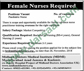 Nursing Jobs in Midland Doctors Medical Institute in Muzaffarabad - Oct 28, 2018