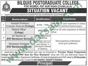 Montessori Directress Jobs in Bilquis Education College For Women in Rawalpindi - Oct 28, 2018