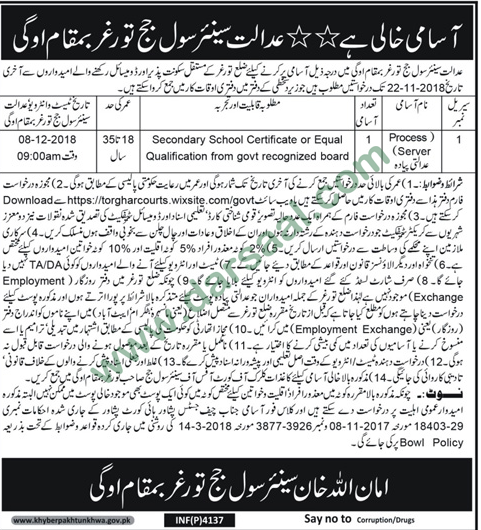 Process Server Jobs in Civil Court in Torghar - Oct 28, 2018
