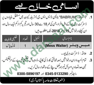 Mess Waiter Jobs in Babrum Battalion in Haripur - Oct 28, 2018