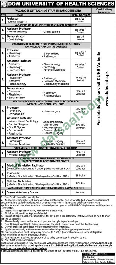 Demonstrator Jobs in Dow University of Health Sciences in Karachi - Oct 28, 2018