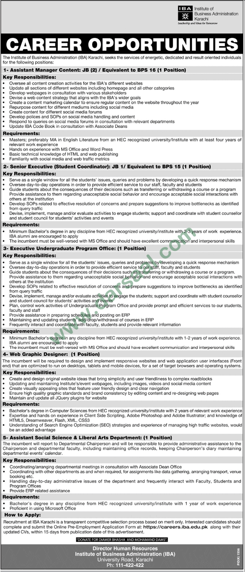 Assistant Manager Jobs in Institute of Business Administration-IBA in Karachi - Oct 28, 2018