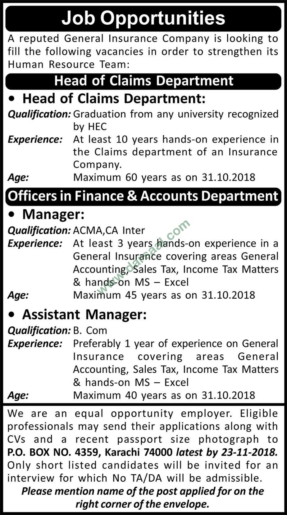 Assistant Manager Jobs in Multinational Company in Karachi - Nov 08, 2018