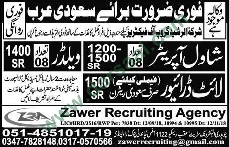 Welder Jobs in Zawer Recruiting Agencies in Saudi Arabia - Nov 14, 2018