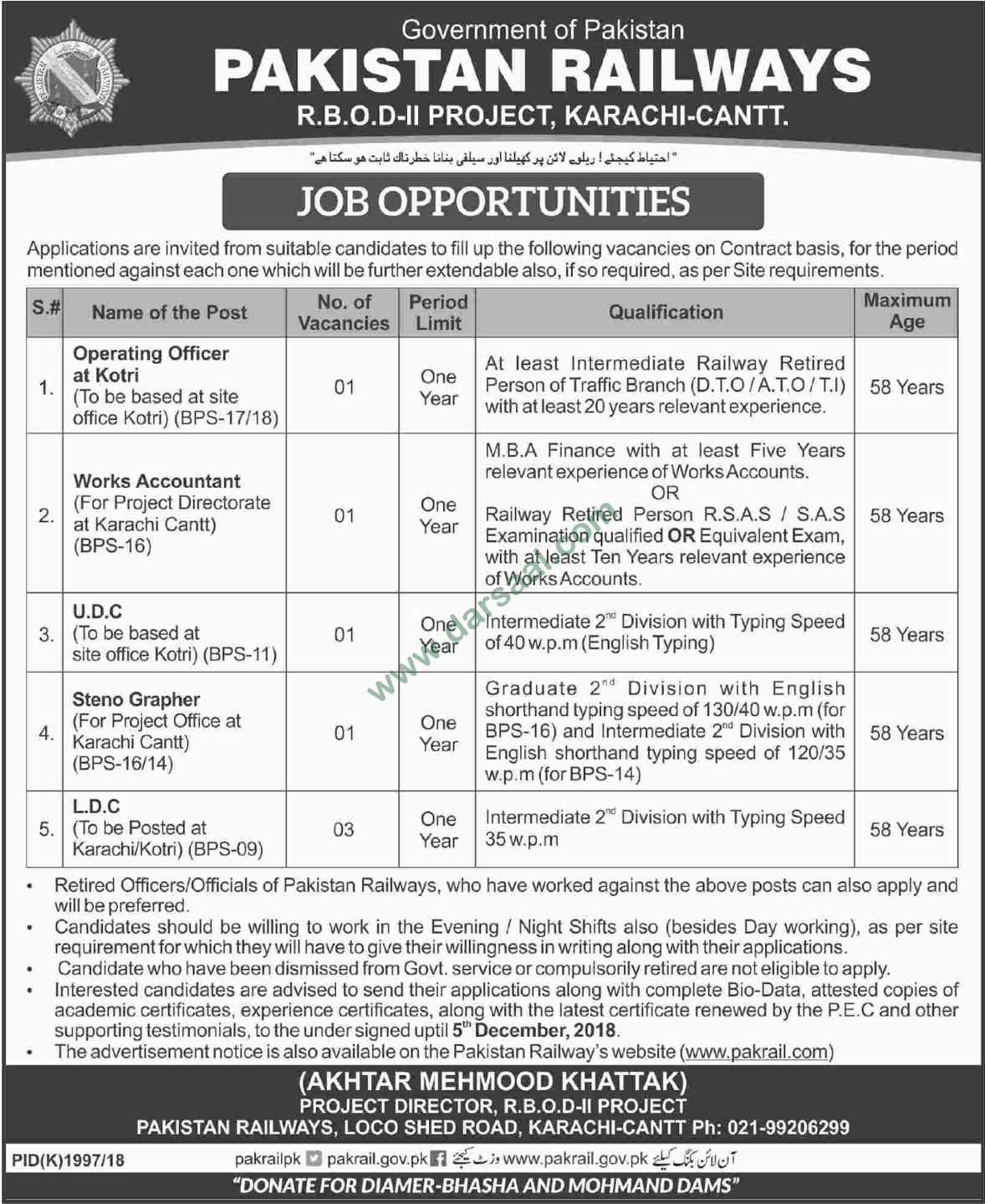 Operating Officer Jobs in Pakistan Railways in Kotli - Nov 27, 2018