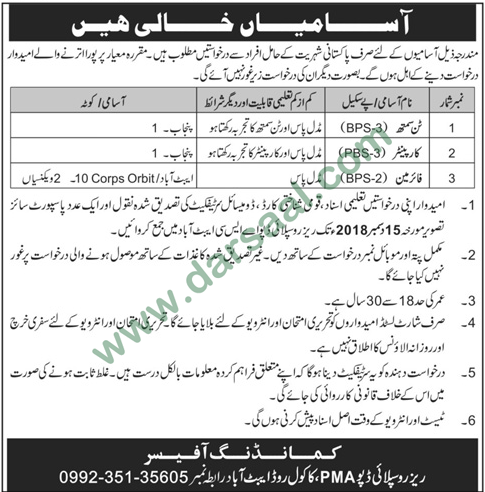 Fireman Jobs in Pakistan Army in Abbottabad - Nov 30, 2018