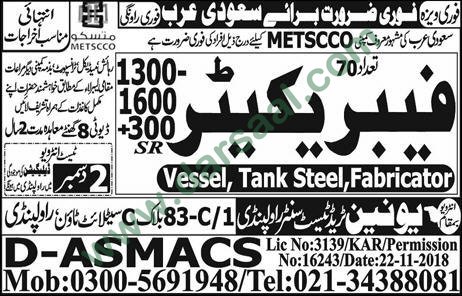Fabricator Jobs in Union Trade Test Center in Saudi Arabia - Nov 30, 2018