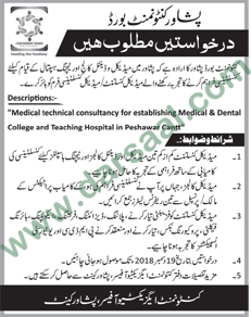 Medical Consultant Jobs in Cantonment Board in Peshawar - Dec 03, 2018