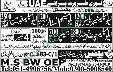 Aluminium Fabricator Jobs in Union Trade Test Center in UAE - Dec 03, 2018