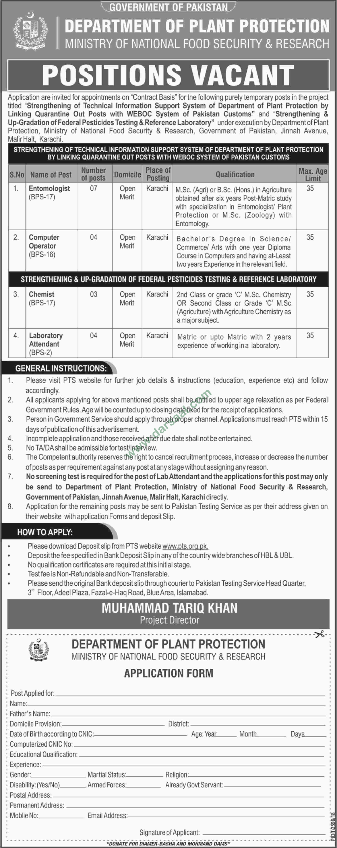 Chemist Jobs In Department Of Plant Protection In Karachi 11 Dec 2018 Darsaal