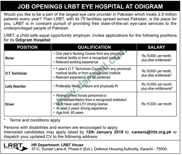 Ot Technician Jobs In Lrbt Hospitals In Karachi 06 Jan 2019 Darsaal
