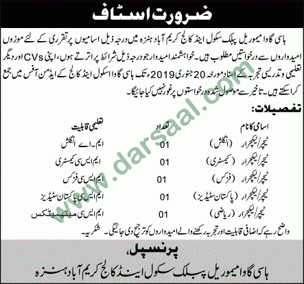 Teaching Jobs in Hasegawa Memorial Public School & College in Karimabad - Jan 07, 2019