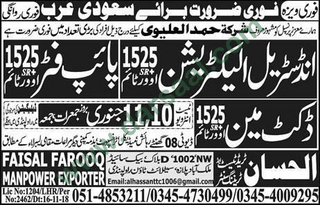 Industrial Electrician Jobs in Al Hassan Trade Test & Technical Training Center in Saudi Arabia - Jan 09, 2019