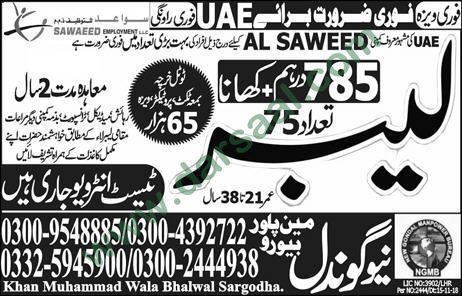 Labour Jobs in New Gondal Manpower Bureau in UAE - Jan 23, 2019