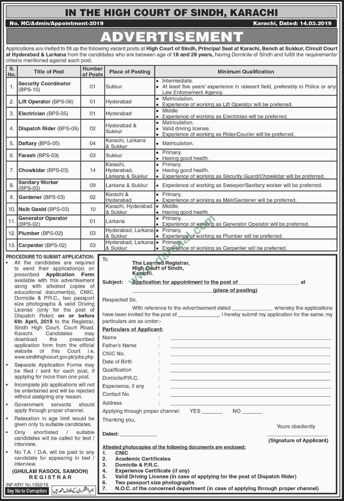 Daftary Jobs In High Court In Sukkur 19 Mar 2019 Darsaal