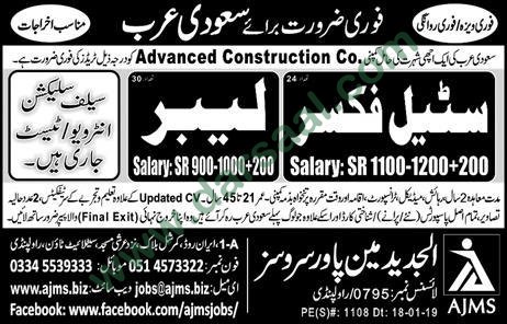 Steel Fixer Jobs in Al Jadeed Manpower Services in Saudi Arabia - Mar 29, 2019