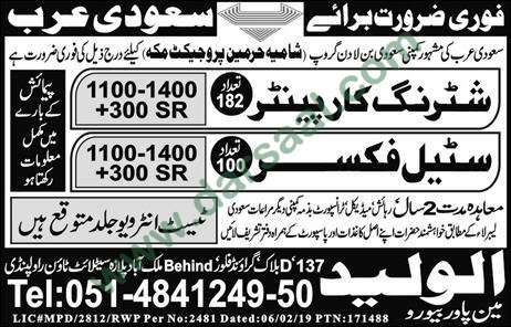 Shuttering Carpenter Jobs in Al Waleed Manpower Bureau in Saudi Arabia - Apr 02, 2019