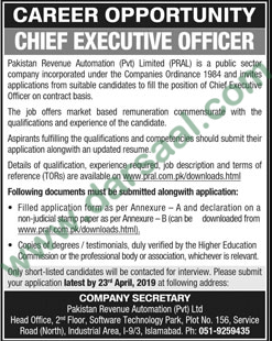 Chief Executive Jobs in Pakistan Revenue Automation Limited in Lahore - Apr 09, 2019