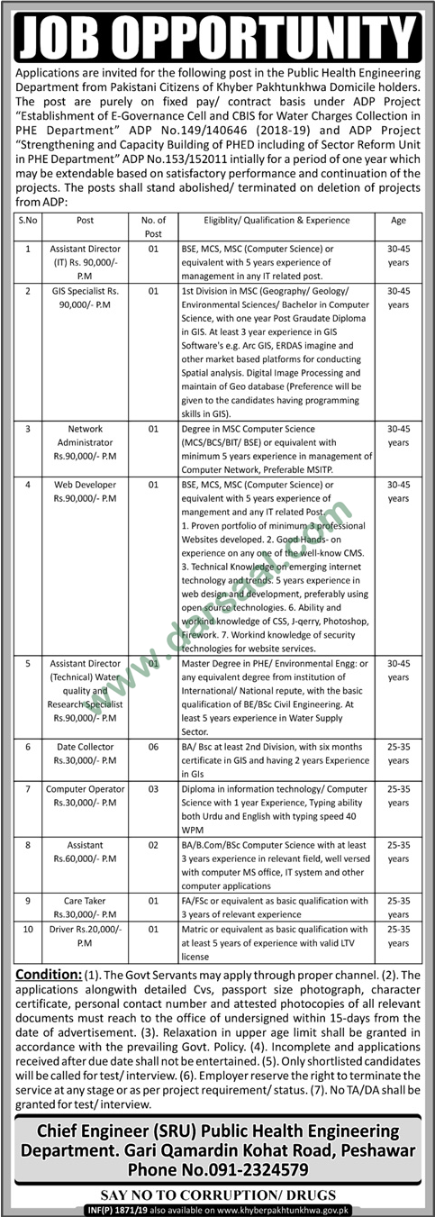 Caretaker Jobs in Public Health Engineering in Peshawar - Apr 28, 2019