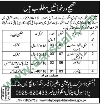 Driver Jobs in Population Welfare Department in Hangu - May 02, 2019